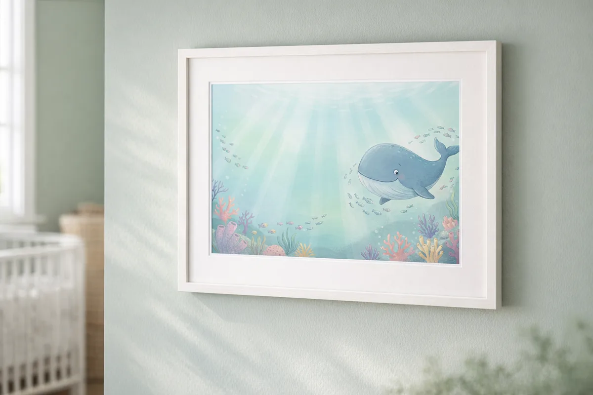 Printable Underwater Scene with a smiling cute whale - thumbnail 4
